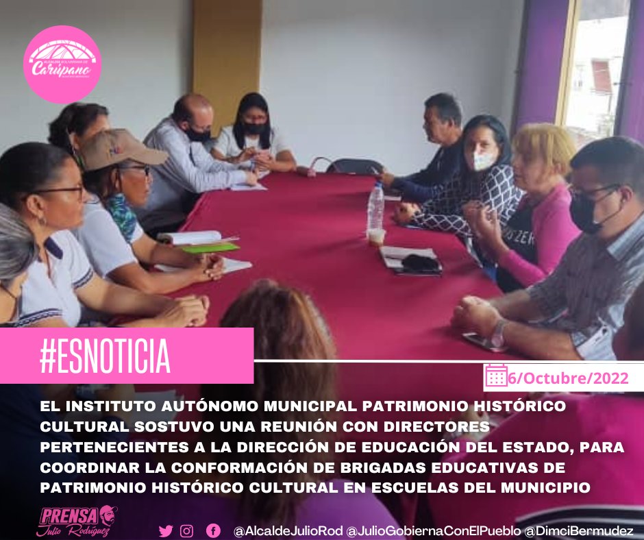 Prensa_JulioRod's tweet photo. #6Octubre
El IMPHC sostuvo reunión con directores pertenecientes a la Dirección de Educación del Estado, para coordinar la conformación de brigadas educativas de Patrimonio Histórico Cultural en escuelas del municipio #VamosPorMásyMás https://t.co/IDJfMD2b0f