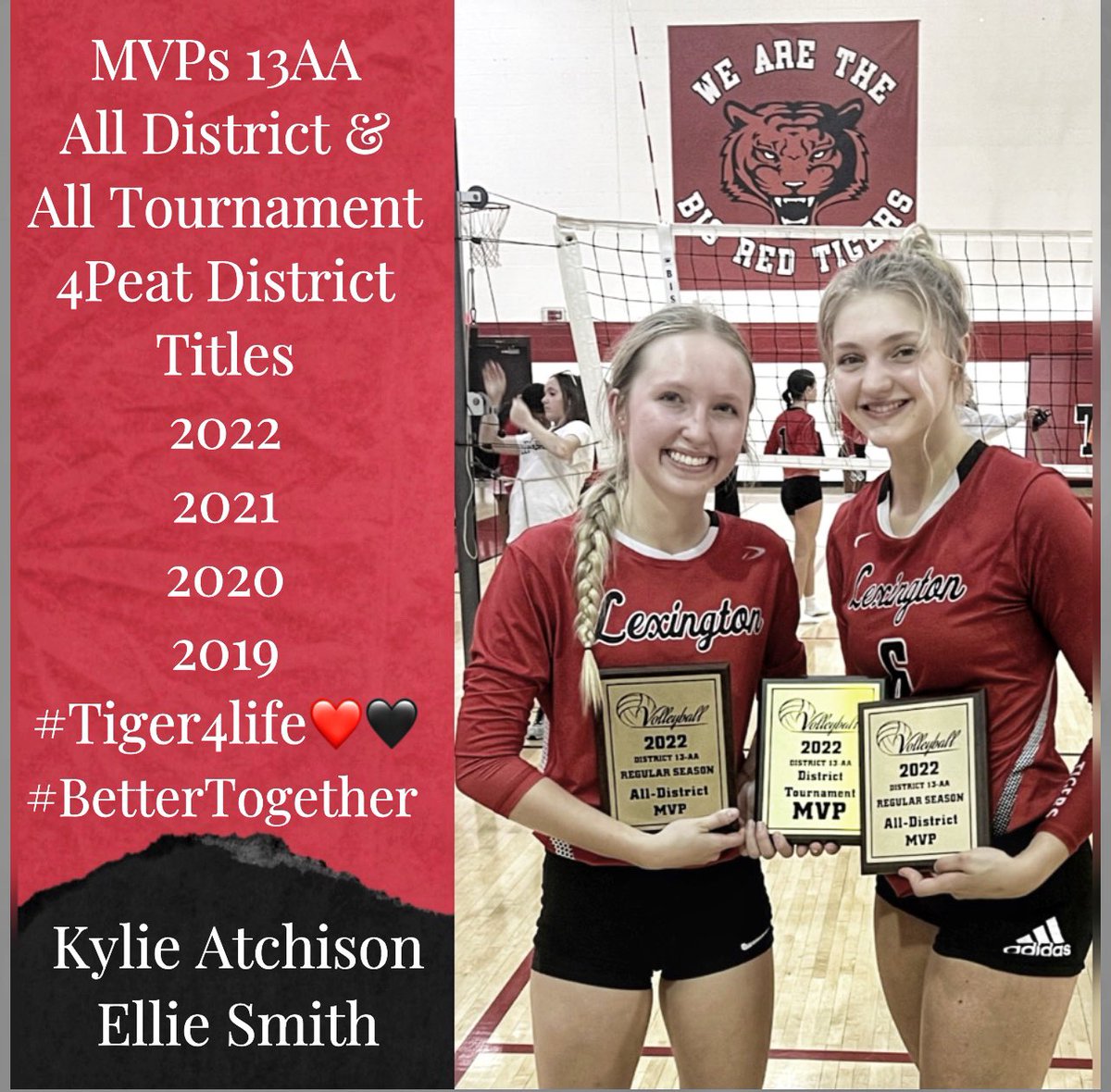 <a href="/kylie_atchison/">Kylie Atchison</a> <a href="/smith_ellie23/">Ellie</a>  Congratulations on a 4PEAT District Championship!Maxpreps Kylie is #1 Assists in TSSAA-AA &amp; Ellie is #1 Kills in TSSAA-AA! Ranked Nationally By Maxpreps and are Moving On Up! #Tiger4life❤️🖤 <a href="/preps_sun/">Jackson Sun Preps</a> <a href="/joe_spears7/">Joe Spears🏈🏀</a> <a href="/Cheapseatsbass/">Sea Bass</a> <a href="/CoachTScoresTN/">CoachT.com</a>