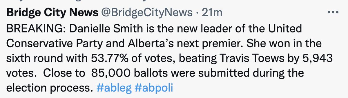 SusanWhipple2's tweet photo. @GlobalLeth Can you people NOT get anything right ????? Danielle Smith won after 6 ROUNDS OF VOTING !!!! NOT on the 1st round as you report. Report the FACTS !!!! We watched it LIVE and here is what OUR local news outlet posted....WHICH IS CORRECT !!! https://t.co/leB6bR9oW6