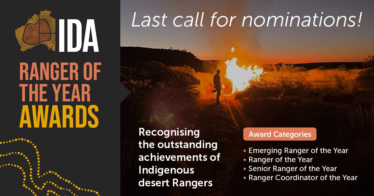 Today is your last chance to enter nominations for the IDA Ranger of the Year Awards. Nominate a desert ranger you are proud of here: indigenousdesertalliance.com/awards