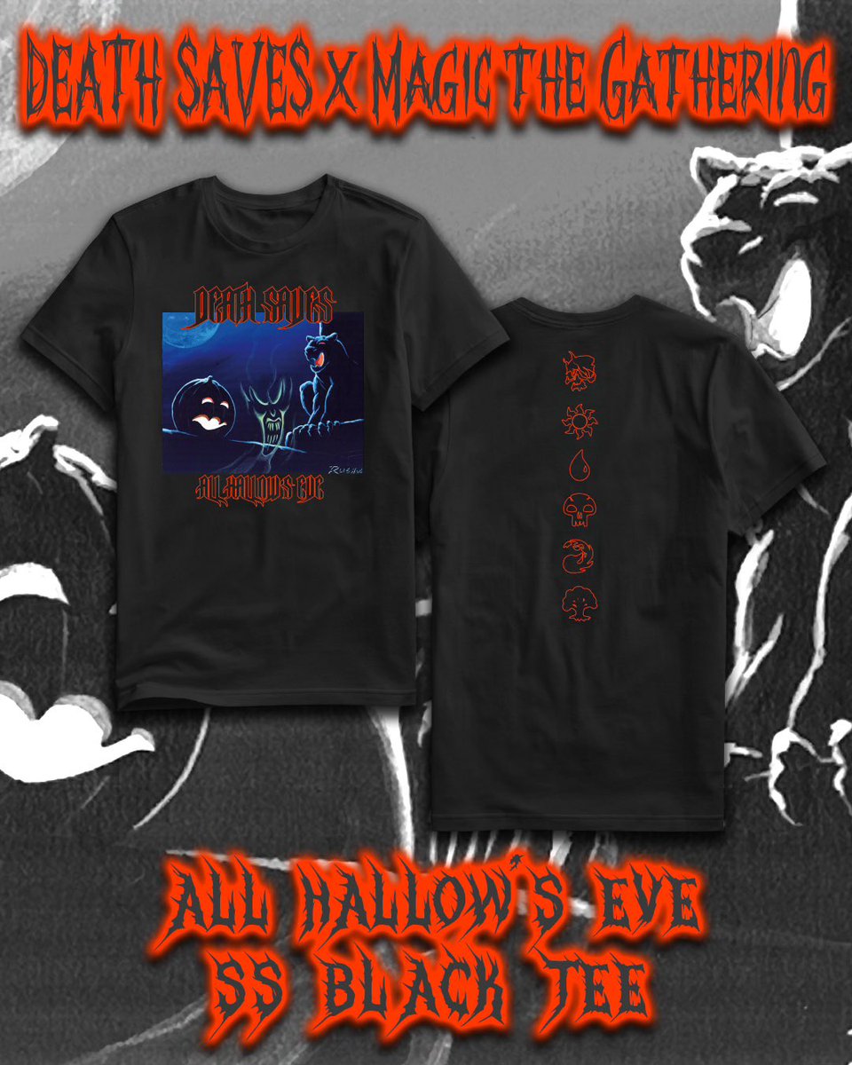 deathsaves's tweet image. DEATH SAVES X MAGIC THE GATHERING

🎃 ALL HALLOW’S EVE 🎃 

The OG image from the classic MTG card is featured on the front &amp;amp; on the back, the Death Saves Smoking Skull/WUBRG

Get ‘em while they last &amp;amp; let your freak flag fly this Halloween… 
🤘🏽 🎃 🔪🩸

DEATH-SAVES.COM