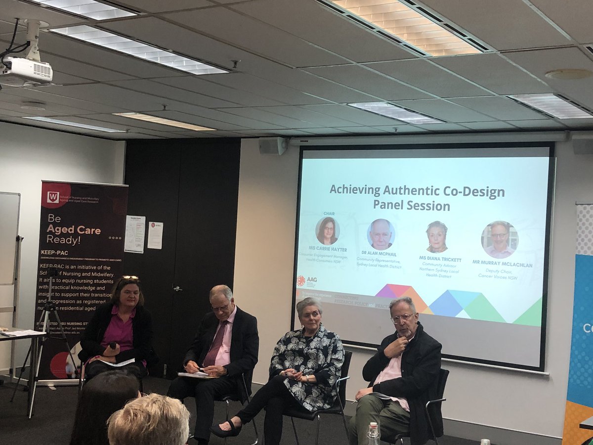 A fantastic panel for <a href="/gerontologyau/">AAG</a> NSW Glenda Powell Travelling Fellow event! Learning from the experiences of those who have been involved in co-design process <a href="/ACRes_Western/">Ageing & Aged Care Research Group</a> <a href="/jsiette/">A/Prof Joyce Siette</a> <a href="/CaboteChristy/">ChristyCabote</a> <a href="/KerynCurtis/">Keryn Curtis</a>