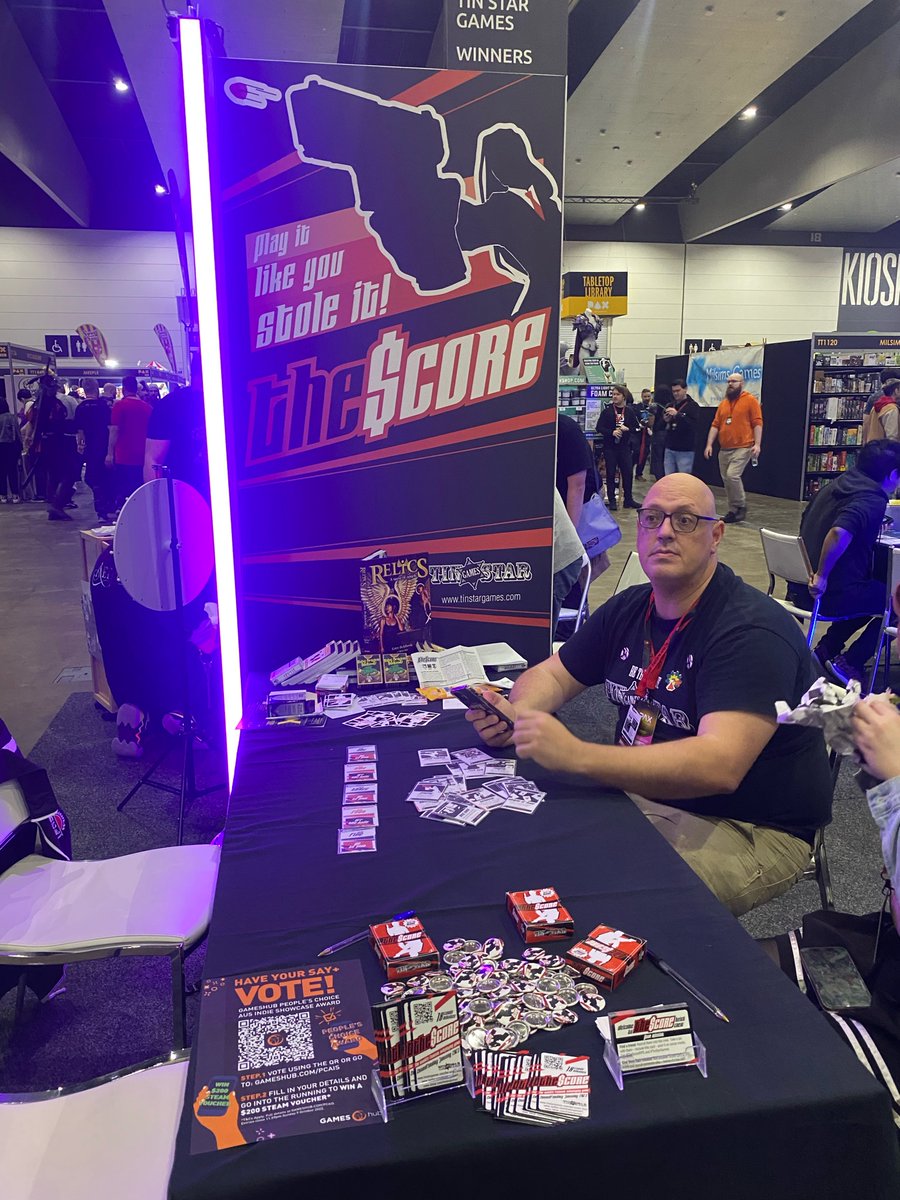 a_koz's tweet photo. If you are at #PAXAus this weekend come on by the @TinStarGames1 table for a demo of #TheScore https://t.co/ZPd8OfJR0n