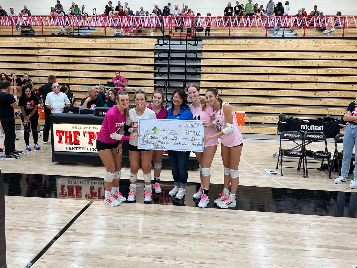 warriorvba's tweet photo. Special thanks to all the volunteers from Northwood and Wawasee who put on a great Pink Out event tonight.  $8013 raised for Goshen Center for Cancer Care! https://t.co/0hYeOExWuC