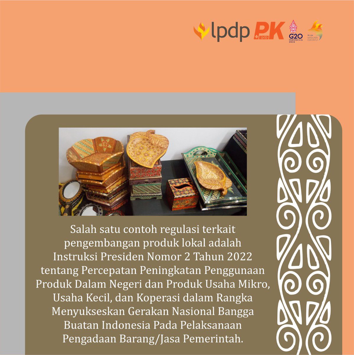 yonavhan's tweet photo. Langkah Kesepuluh Meningkatkan Local Product Awareness

Penguatan regulasi pengembangan industri dalam negeri yang mendukung produk lokal.

“Bangga Buatan Indonesia”

@LPDP_RI @pk194lpdp 
#LPDP #DiriUntukNegeri #AkuPastiMengabdi #SDMUnggulIndonesiaMaju #KasuariDahayu https://t.co/UiiTVW6sXM