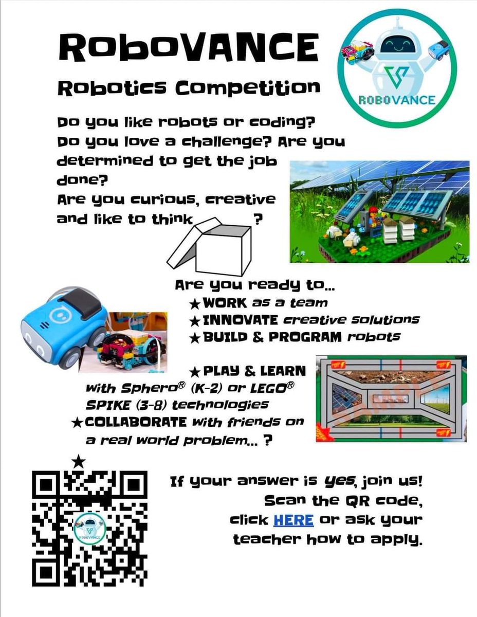 Hey VCS! We are excited to gear up for a great year with RoboVance. We would love for you to be on the team. Encourage your students to join today!