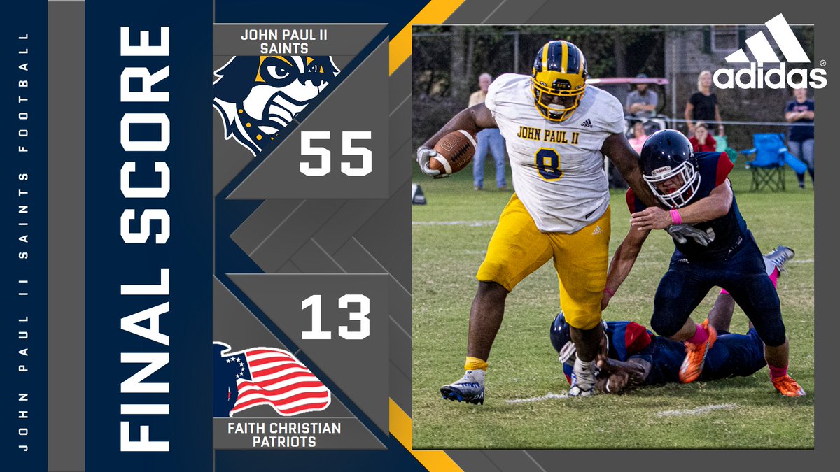 JP2SPORTS's tweet photo. Football remains undefeated at 7-0 after a 55-13 road win over Faith Christian. The Saints were powered by 4 TDs by @rionkai90 along with a pick-6 by @RykerButcher and TDs from @xaelang, @KeiveonM, and Wyatt Stamatis. Next up: Homecoming next Friday vs. Bear Grass. https://t.co/tQxYkUFeAD