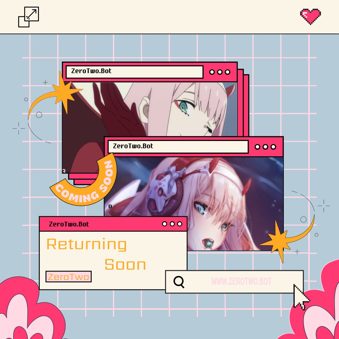bot_zerotwo's tweet photo. #ZeroTwo is COMING BACK!!! Get READY!! 🤩😜 https://t.co/pUZSVVgEkf