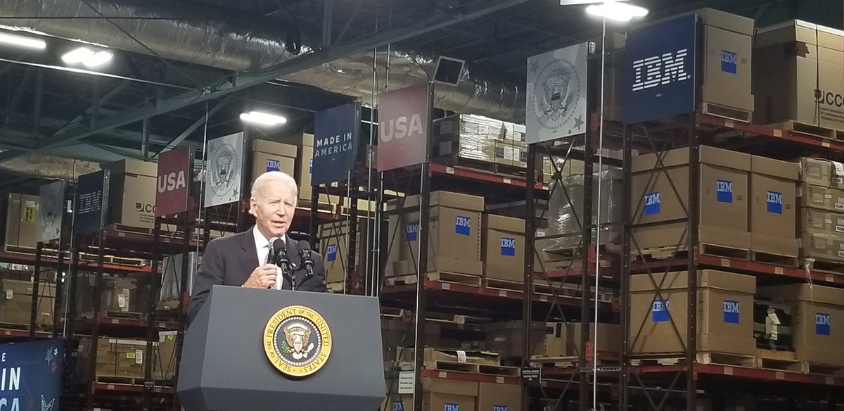 EngineerDeanna's tweet photo. @ArvindKrishna welcomed @POTUS to IBM Poughkeepsie today on the manufacturing floor where we build the #z16! Thrilled to be a part of this historic day recognizing and committing to investing in #semiconductor tech designed and manufactured in the  #HudsonValley. https://t.co/bn7TVx31Cb