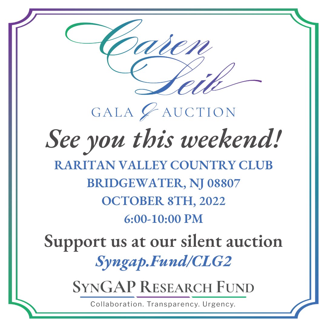 cureSYNGAP1's tweet photo. Join us for the 2nd Annual Caren Leib Gala & Auction
October 8, 2022
Bridgewater, NJ
Learn more at https://t.co/qHzjYwVZ9Q
@nkessler0110
#syngapgala #clg2 #clg #SYNGAP1 https://t.co/TOFeZdtQQ4