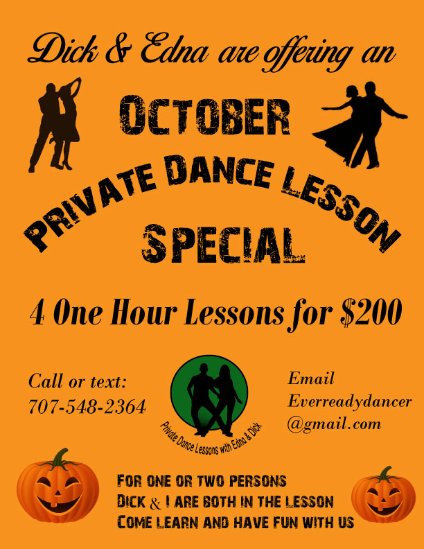 Dick and I are offering private dance lessons in Swing, Latin, Country and Ballroom in Santa Rosa, CA. Come learn some new dances! #privatedancelessons
#santarosaprivatedance 
#learntodancesantarosa
#westcoastswingsantarosa
#learntodancebalboa
#ballroomdance