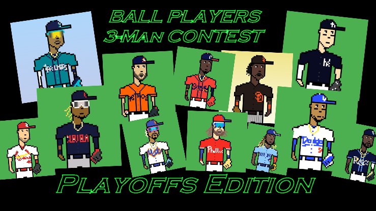 BallPlayersNFT's tweet photo. It's that time of year!! ⚾️⚾️ Come check out Ball Players 3-Man PLAYOFF Contest!! 🔥🔥
Discord: https://t.co/leudZNNo3u
#MLBPostseason #BaseballNFT #SportsNFT https://t.co/WNZNMFjpiR