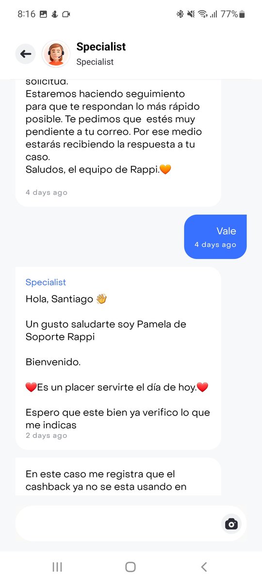 Sagase17's tweet photo. @RappiColombia @iFoodCo Acá adjunto que pueden llegar a contradecirse en un mismo chat y además que el servicio premium que ofrecen 24/7 de servicio al cliente puede tomar varios días o meses en hacerse efectivo incluso con la rappicard. https://t.co/IsWxx0UGv6