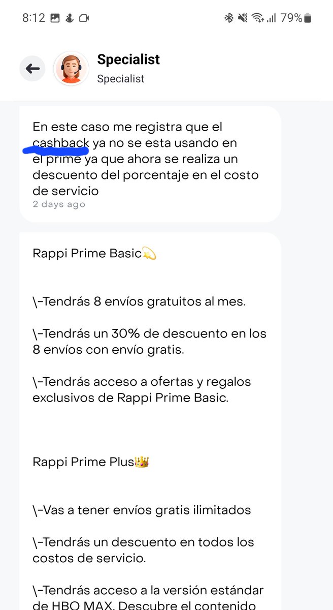 Sagase17's tweet photo. @RappiColombia @iFoodCo Acá adjunto que pueden llegar a contradecirse en un mismo chat y además que el servicio premium que ofrecen 24/7 de servicio al cliente puede tomar varios días o meses en hacerse efectivo incluso con la rappicard. https://t.co/IsWxx0UGv6