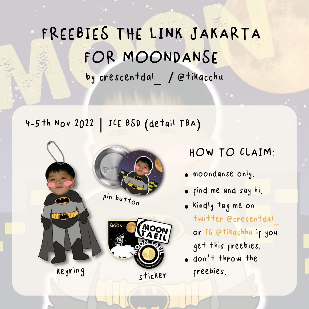 closedroom101's tweet photo. [RT &amp; Like are appreciated]

FREEBIES THE LINK IN JAKARTA
For MOONDANSE
by @crescentdal_

🗓️ 4-5 November 2022
📍ICE BSD (meeting point TBA)
⏰ TBA

Limited Qty‼️
See you soon guys!💚

#TheLinkInJakarta  
#TheLinkInJKT
#THELINKTourJakarta #NEOCITY_THE_LINK_JKT https://t.co/ze0ZTpOdOv