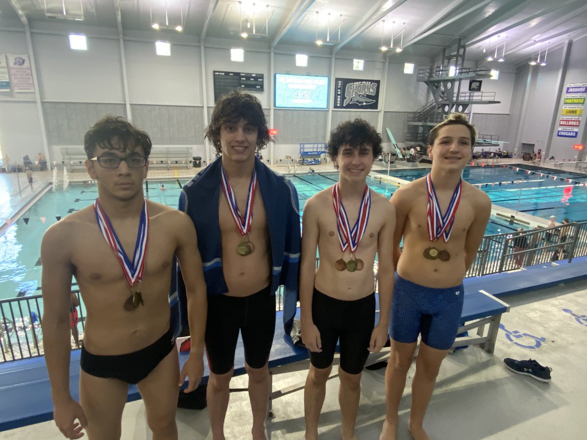 FZS_SwimandDive's tweet photo. This group works hard at practice, they push each other to be faster. Today they took 1st in the medley relay and 3rd in both the 200 and 400 free relays. Way to go Amir, Jacob, Andrew and Drew. #hardworkpaysoff #lotsofmedals https://t.co/0eT44ZoYw7