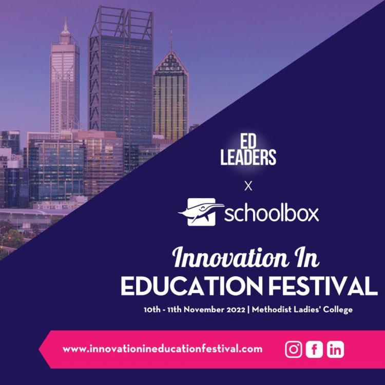 EdleadersA's tweet photo. EdLeaders 🎙 are excited to announce the #EdLeaders leadership stream at the 2022 Innovation In Education Festival in Perth, sponsored by our good friends at @schoolbox Get your tickets now!

#edleaders #innovation #perth #schoolleadership https://t.co/ErqBNJP2bK