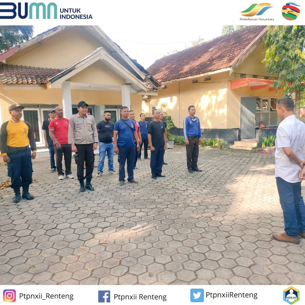 XiiPtpn's tweet photo. Apel pagi dengan personil keamanan kebun yang di pimpin oleh Asisten tata usaha dan umum kebun Renteng.

#kementrianbumn
#holdingperkebunan
@officialptpn12 https://t.co/InUc0XGmdo
