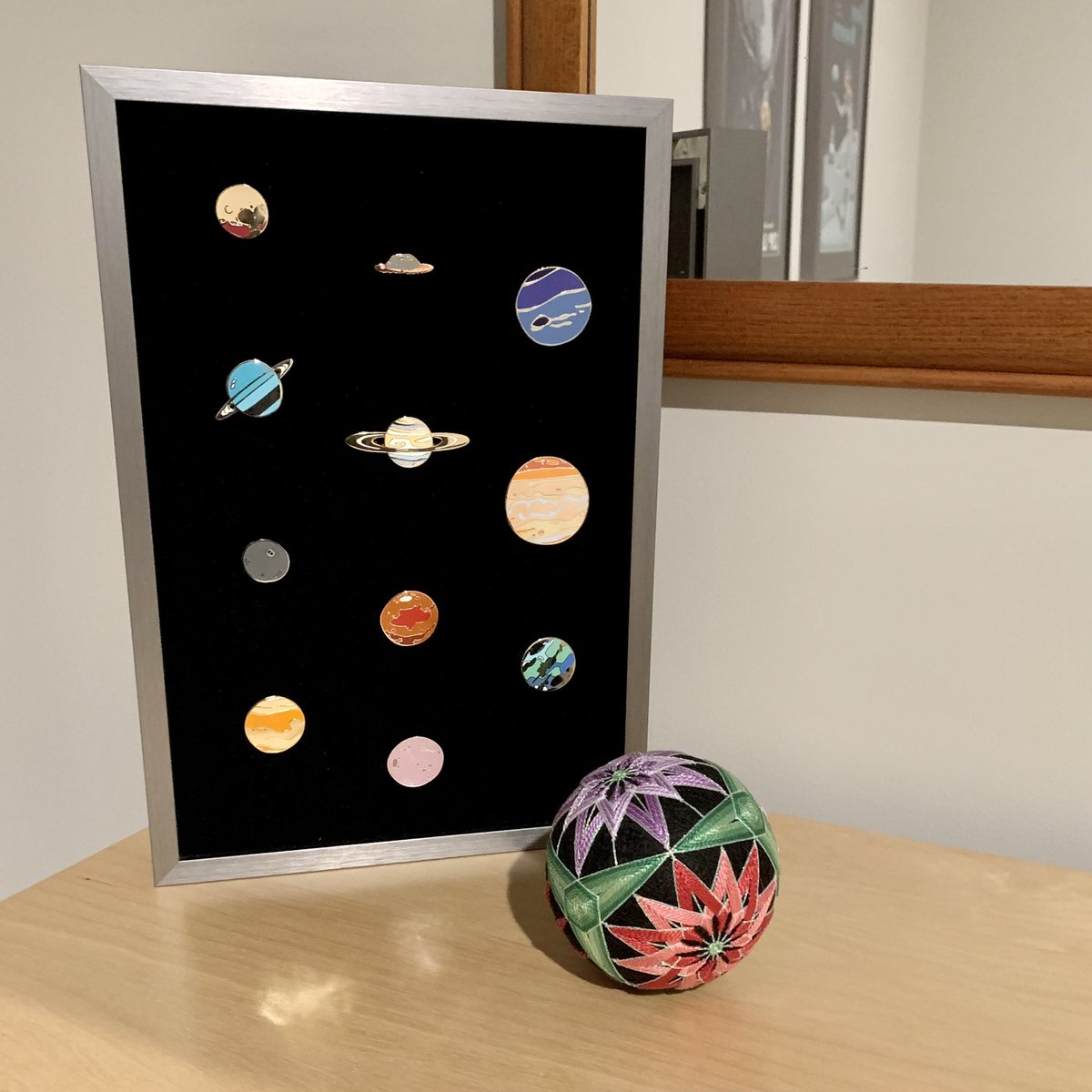 danakwatson's tweet photo. We made a joke that temari have a habit of turning up just about anywhere in the house, so Mark got to take some and stage them in random places like a scavenger hunt. (There were more but the ones downstairs got put away already.) https://t.co/l1CoxD6Amx