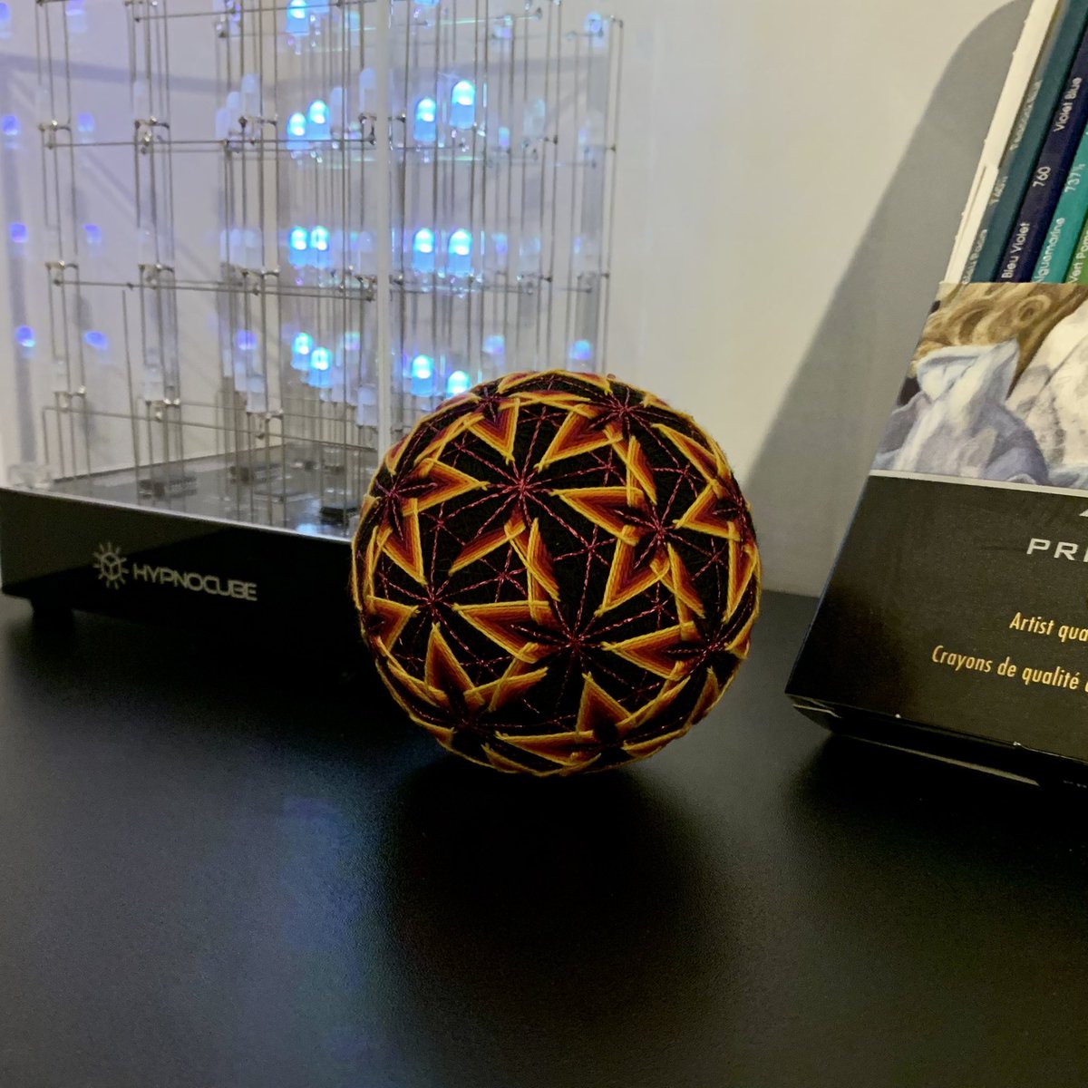danakwatson's tweet photo. We made a joke that temari have a habit of turning up just about anywhere in the house, so Mark got to take some and stage them in random places like a scavenger hunt. (There were more but the ones downstairs got put away already.) https://t.co/l1CoxD6Amx