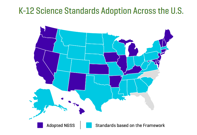 TdiShelton's tweet photo. Q4 48 states plus DC have adopted science standards based on the Framework. How can we be more inclusive in our hashtag and chat name? Additional hashtag? Chat name change? Share your thoughts. #NGSSchat https://t.co/F3gDDsj3pi