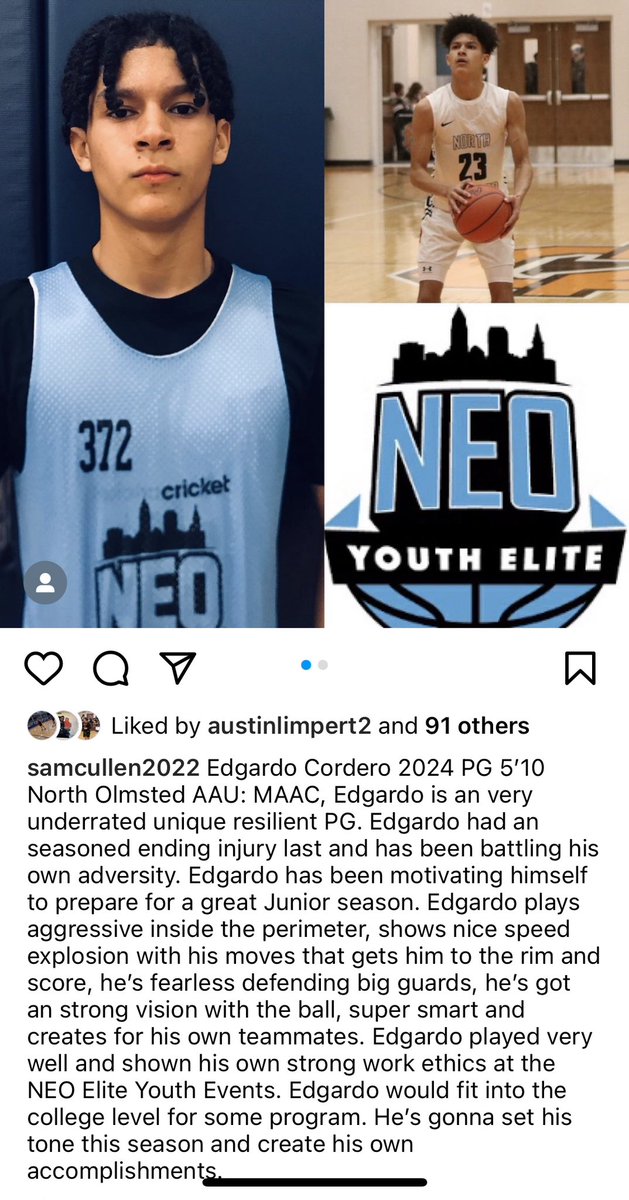 Kyle_Johnson32's tweet photo. Junior PG Eggie Cordero with a great showcase last weekend! Awesome write up. Kids been putting in work this off-season 💪 @NEOSportsReport @NEOZoneHS @NOEagles https://t.co/MPI81otueR