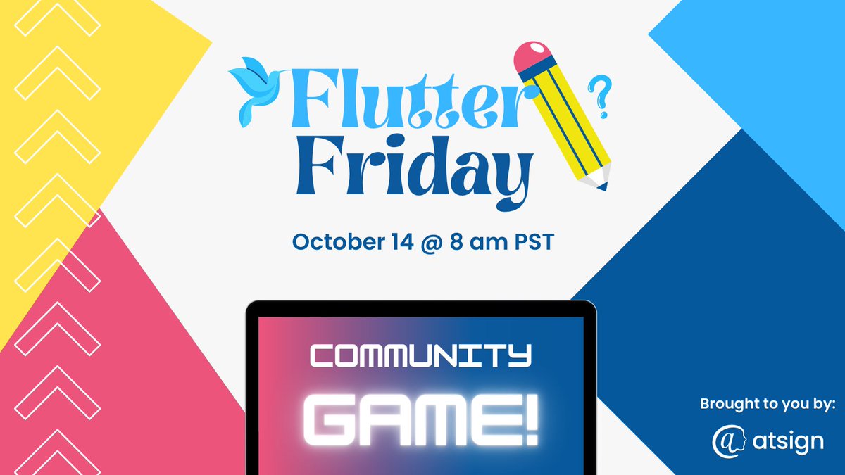 atsigncompany's tweet photo. We are proud to announce - Flutter Friday! 💙

Every other week, we'll be having a fun quiz show for the #Flutter community ✏️

Test you knowledge, starting next Friday, October 14 @ 8 am PST 📆

Stay tuned for more + there will be prizes 🏆 https://t.co/YUCmvPw657