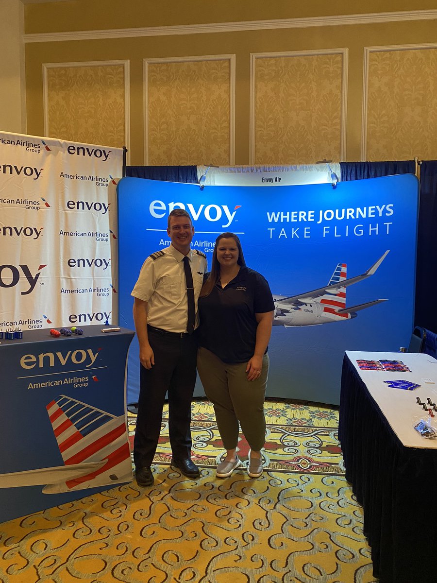 CullenHippler's tweet photo. Celebrating 1 yr as an airline pilot on the road with my favorite person in the world representing @envoyaircareers at the 2022 @UAATweets conference in Colorado Springs! Stop by and say hello tomorrow from 9-3. https://t.co/rOioCLsHCC