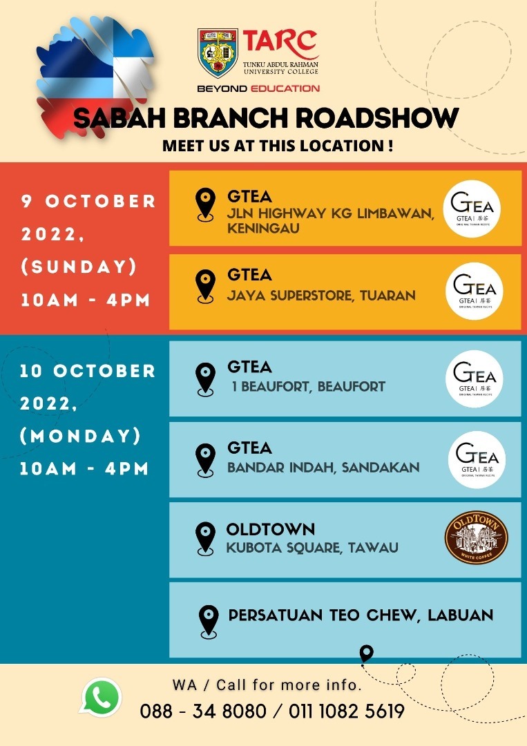 TARUMT_Sabah's tweet photo. See you there! #TARUMT #PreviouslyTARUC #ALAMESRA #SABAH #ROADSHOW #GTEAMALAYSIA https://t.co/KmKzZ8izTK