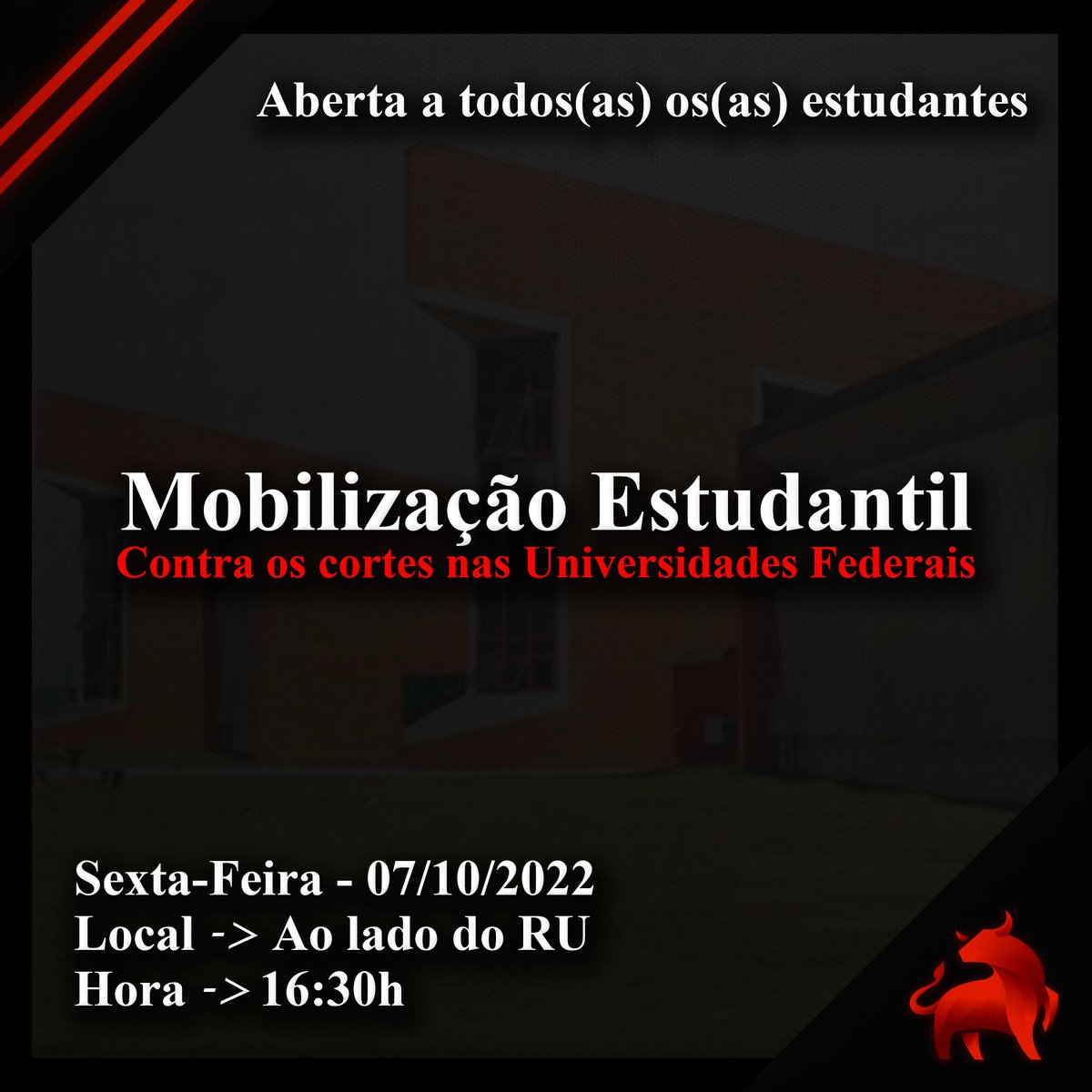 CAMECA_UFSJ's tweet photo. O CAMECA convida você para uma assembléia amanhã, sexta-feira (7/10), às 16:30 ao lado do RU para darmos início a mobilização estudantil contra os cortes nas universidades federais. É EXTREMAMENTE IMPORTANTE a participação de todos(as)! https://t.co/vgZs9rsz3F