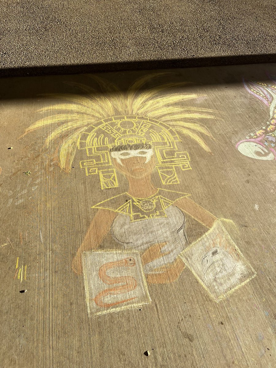 abrooke85's tweet photo. National Hispanic Heritage month includes #chalkmurals with local  @ASU, @NAUYuma and @uarizona students! The morning sun really makes the yellow pop! 
@ArizonaWestern is a proud #hispanicservinginstitution with a 72% Hispanic student population! 
#transforminglives https://t.co/34NePFnGpY
