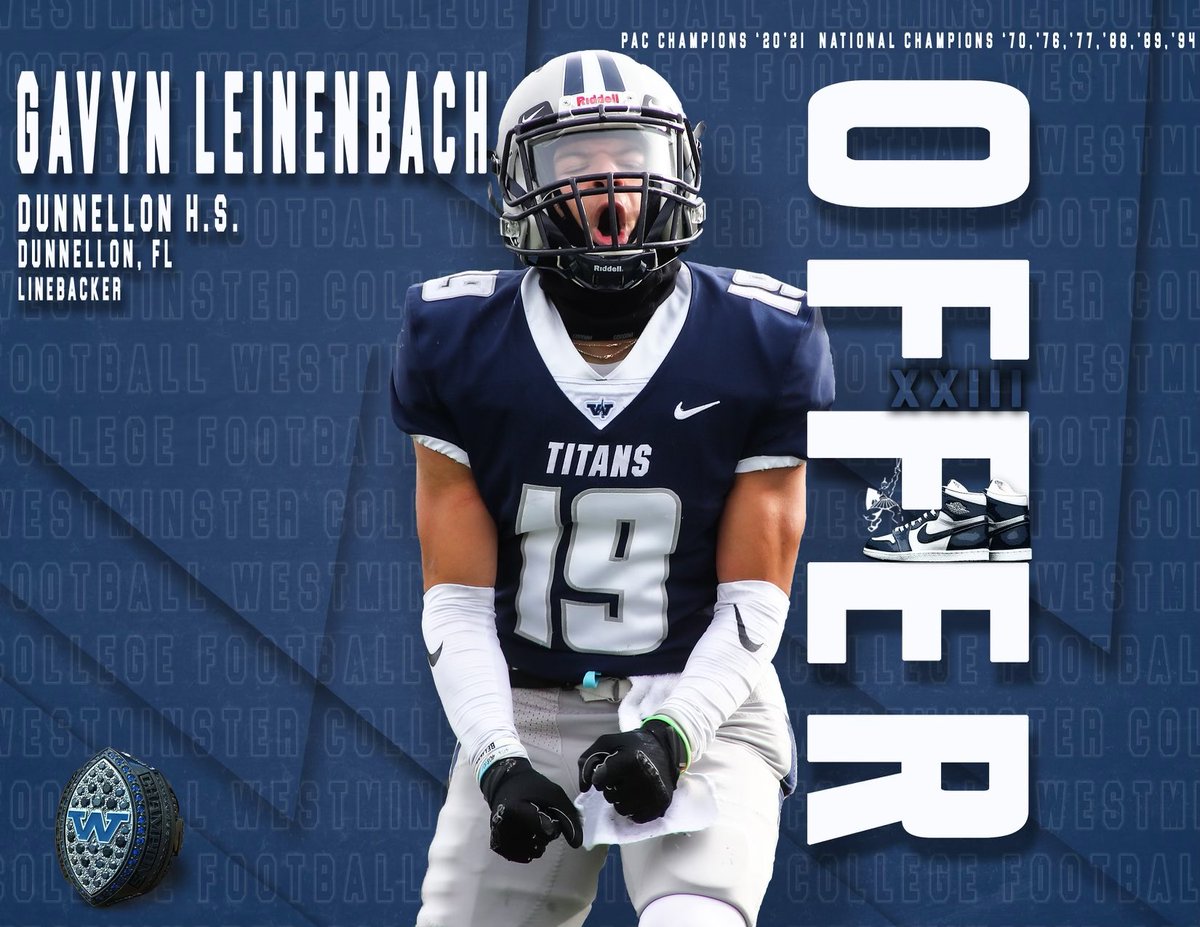 gavynleinenbach (@gavynleinenbach) on Twitter photo 2022-10-07 02:04:27 Thankful for the offer to play football at Westminster College @WCtitansFB ! Thank you @CoachGBiggers & @coachbenzel! @DunnellonFTBL @thecoachsutton @OcalaPreps @CoachKaz352 Thankful for the offer to play football at Westminster College @WCtitansFB ! Thank you @CoachGBiggers & @coachbenzel! @DunnellonFTBL @thecoachsutton @OcalaPreps @CoachKaz352