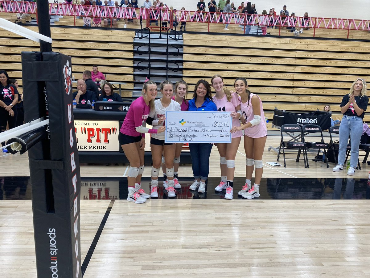 NWHS_Panthers's tweet photo. @Panther_RedSlam and @warriorvba set a goal together to raise over $5k to donate to Goshen Cancer Center…they raised over $8k! Awesome job to both schools in support of a great cause. We are proud of our @NLCAthletics community! https://t.co/5v6SCpRQyr