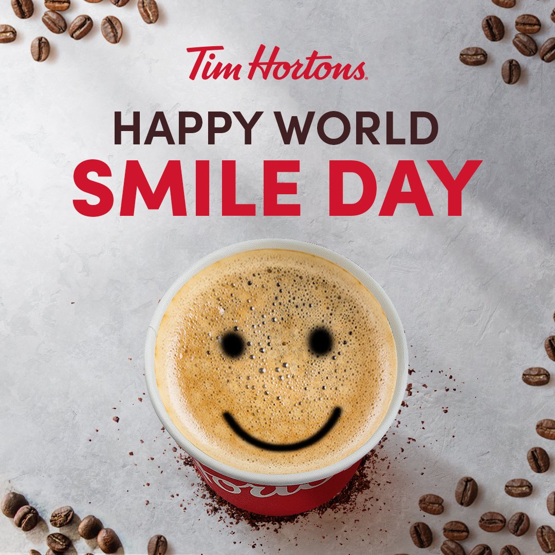 TimHortonsGCC's tweet photo. Today is World Smile Day 🙂 Grab your favorite Tim Horton's Coffee today and share the happiness with your family and friends. Don't forget to tag us too!
#WorldSmileDay #TimHortonsGCC #Coffee #coffeelovers #timhortons #keepsmiling https://t.co/ZKgpsoNatX