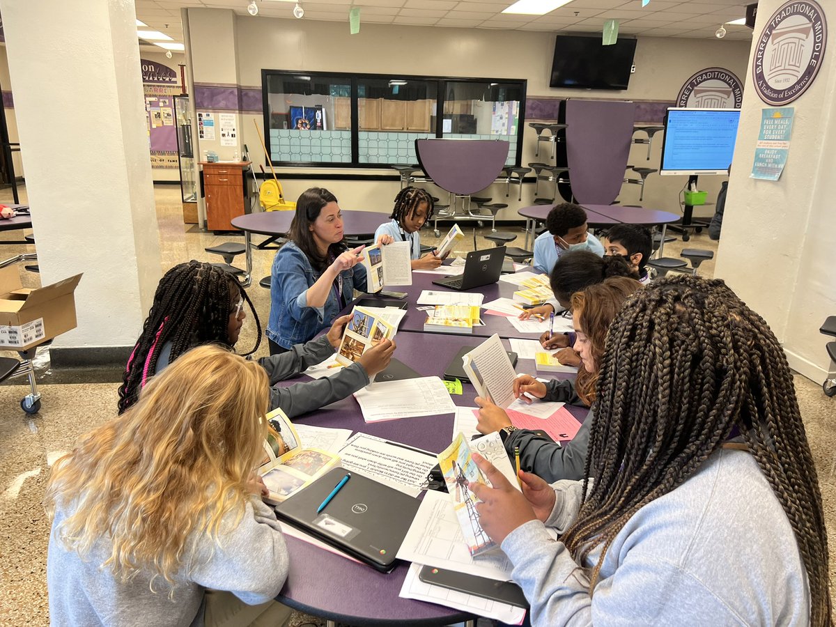 AmyStrite's tweet photo. When your ELA Ts collaborate with your GT specialist and LMS…magical small group stations happen! These @barretjcps Ss used pre-reading Notice &amp; Wonders to get ready for their new novel &amp; used #ALM strategies for the win! This was a collaboration exemplar! Go Team! #TheBarretWay https://t.co/vXjgMgRI6m
