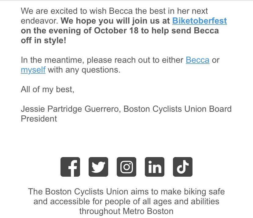 beeekaw's tweet photo. It’s true: after 7 incredible years leading the @bostonbikeunion, I’m moving on to the next adventure later this month. 

So grateful for everyone who has made the “work” a delight. Together, we’ve re-shaped the streets around Boston! 🚲🚲🚲 

Keep showing up and speaking up! https://t.co/HAyFb3tsIt