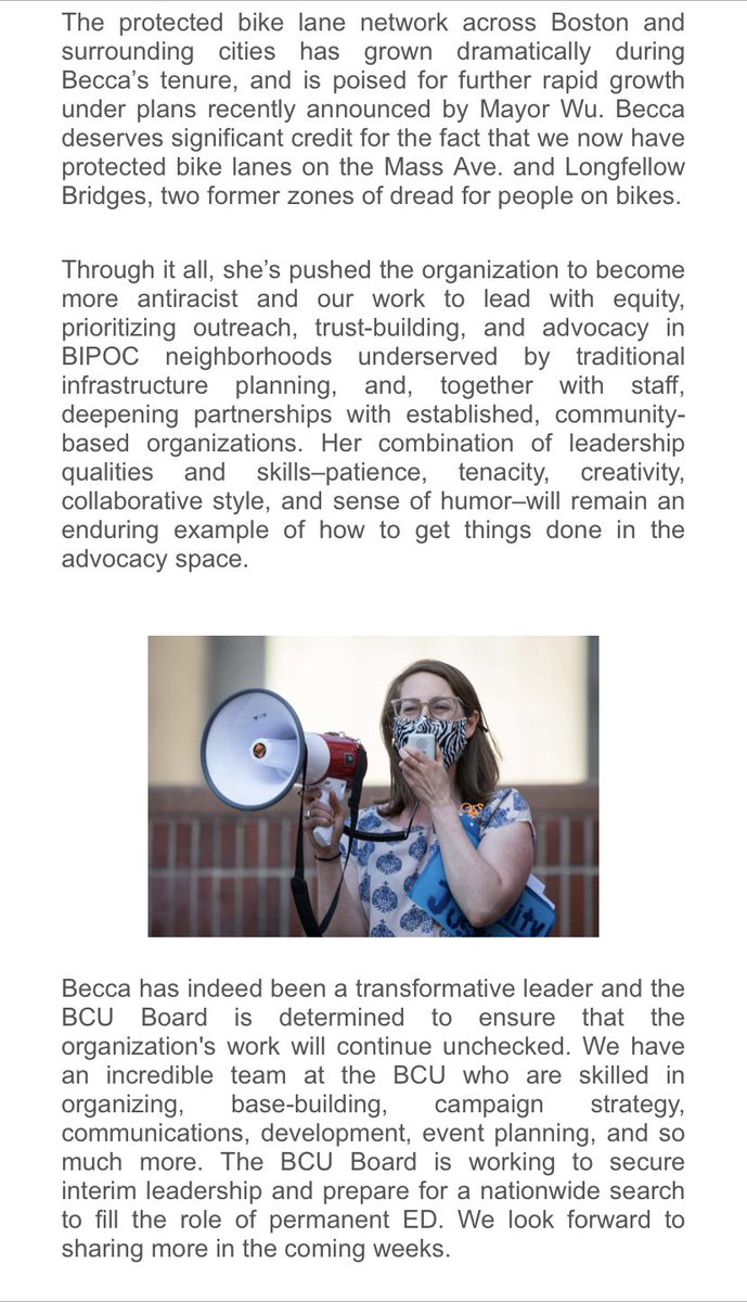 beeekaw's tweet photo. It’s true: after 7 incredible years leading the @bostonbikeunion, I’m moving on to the next adventure later this month. 

So grateful for everyone who has made the “work” a delight. Together, we’ve re-shaped the streets around Boston! 🚲🚲🚲 

Keep showing up and speaking up! https://t.co/HAyFb3tsIt