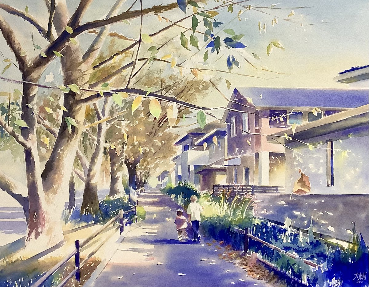 10月の桜並木。 F6号ウォーターフォード紙。 ＃透明水彩 #水彩画
