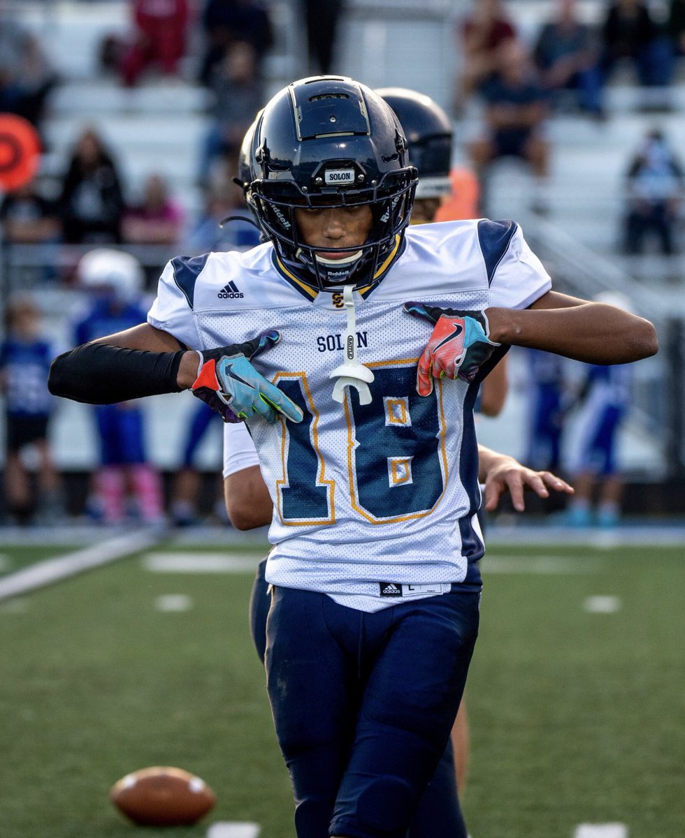 SolonBoosters's tweet photo. Big 8th grade football win over Brunswick today. Miguel reminds us it’s about the name on the front of the jersey. https://t.co/6BTD95TiFP