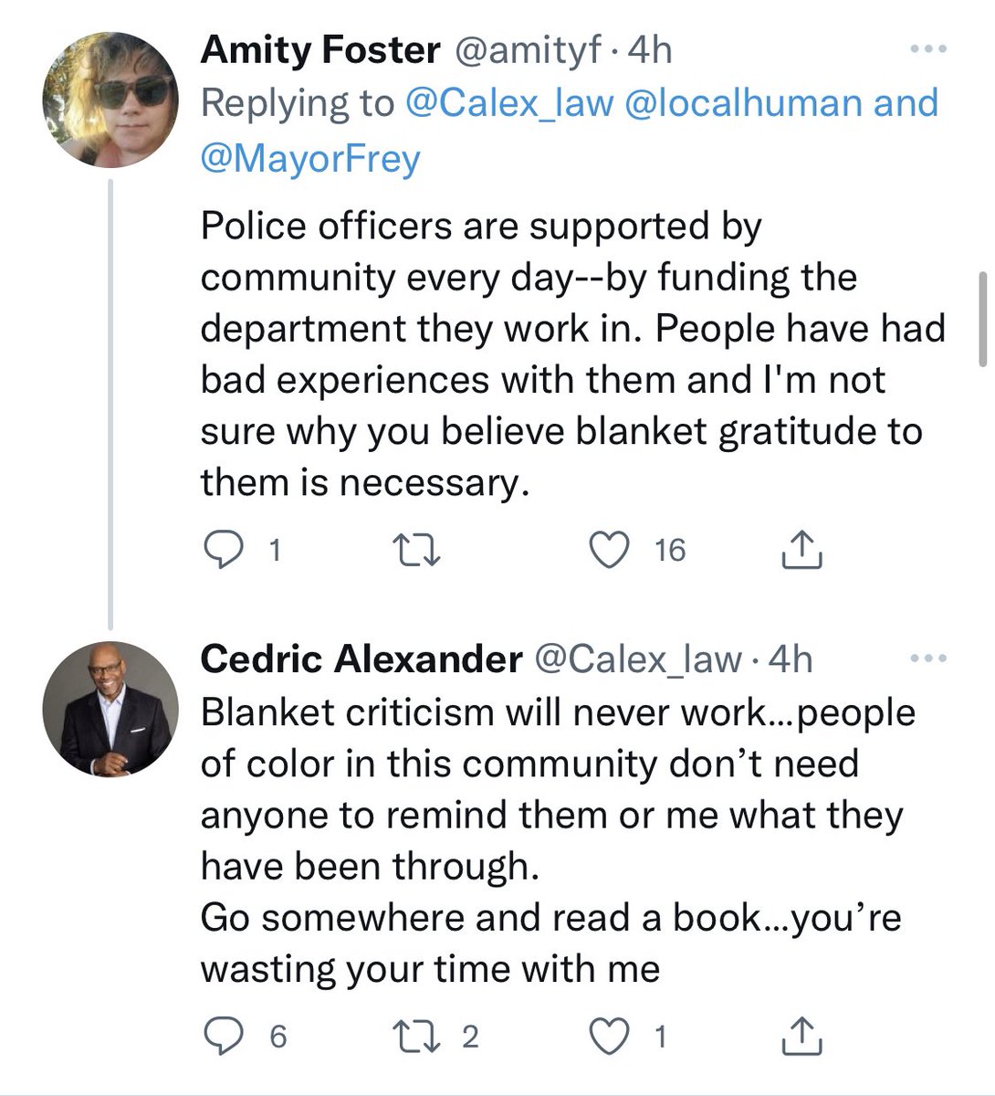 Minneapolis Community Safety Commissioner <a href="/Calex_law/">Cedric Alexander</a> has been responding to his Twitter mentions for the better part of the evening