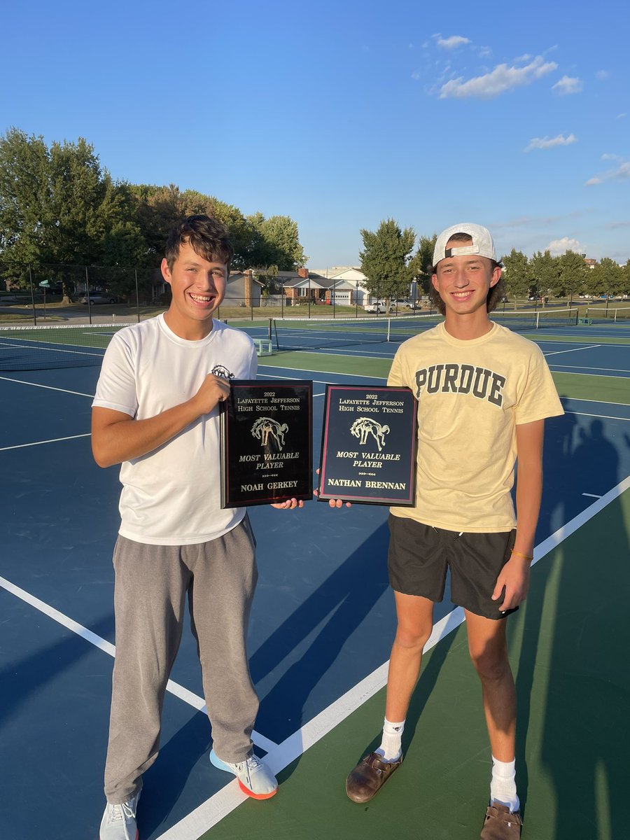 Ryan Gerkey (@hikend48) on Twitter photo Very proud of this duo. They have known each other since kindergarten to now doubles partners as juniors. Selected as team MVP’s, with a 19-1 record. Congrats to Noah and Nathan! <a href="/BronchoTennis/">Broncho Tennis</a> @JBronchoBall <a href="/BronchosMBB/">Jeff Men’s Basketball</a> <a href="/LafJeffGolf/">Laf Jeff Golf</a> <a href="/JeffAthletics/">Broncho Athletics</a> <a href="/zachbrennan/">Zach Brennan</a> Very proud of this duo. They have known each other since kindergarten to now doubles partners as juniors. Selected as team MVP’s, with a 19-1 record. Congrats to Noah and Nathan! <a href="/BronchoTennis/">Broncho Tennis</a> @JBronchoBall <a href="/BronchosMBB/">Jeff Men’s Basketball</a> <a href="/LafJeffGolf/">Laf Jeff Golf</a> <a href="/JeffAthletics/">Broncho Athletics</a> <a href="/zachbrennan/">Zach Brennan</a>