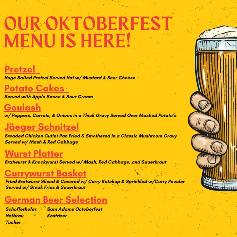 Pretzels, schnitzel, beer, oh my! 😱

Starting this week we’re serving up our Oktoberfest Menu and we’re very hoppy about it 😏

🍻 ‘Tis the season ya’ll 
🚪 Doors open at 11am