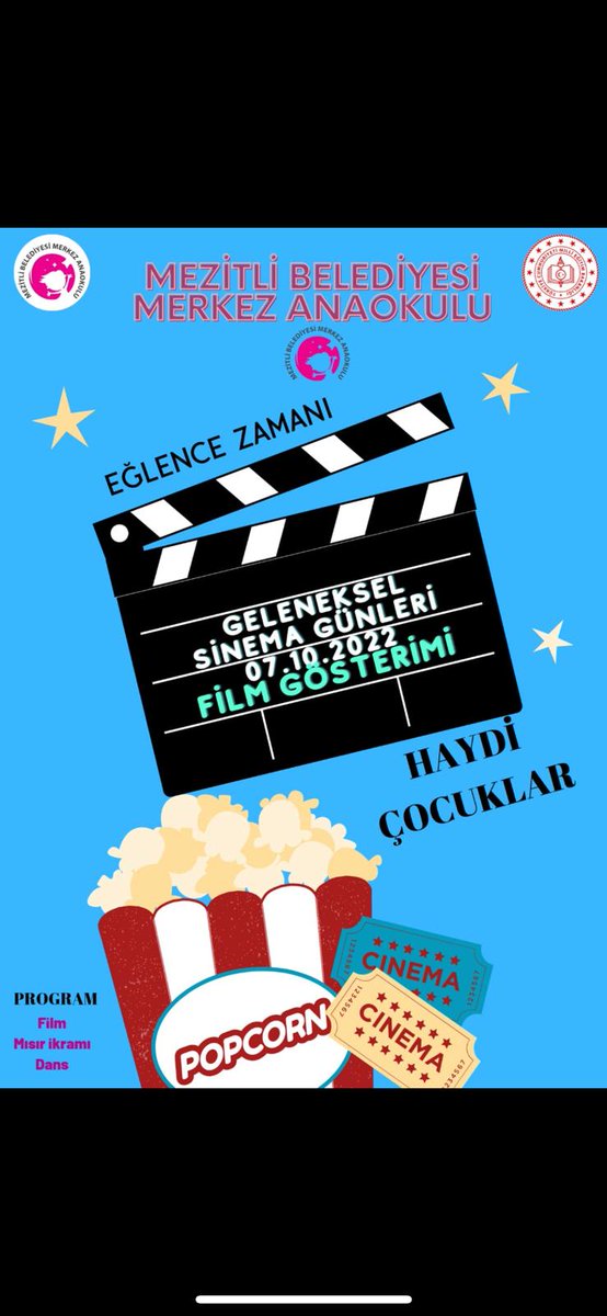 merkez_anaokulu's tweet photo. Mezitli Belediyesi Merkez Anaokulu geleneksel sinema günleri başlıyor..🎟🎞🎫 @MersinMEM @AdemKoca46 @BaykalBasdemir @MezitliMEM  @muratTEKDEMRKO1  @mersinmemokuln1 https://t.co/YqynP3PjMf