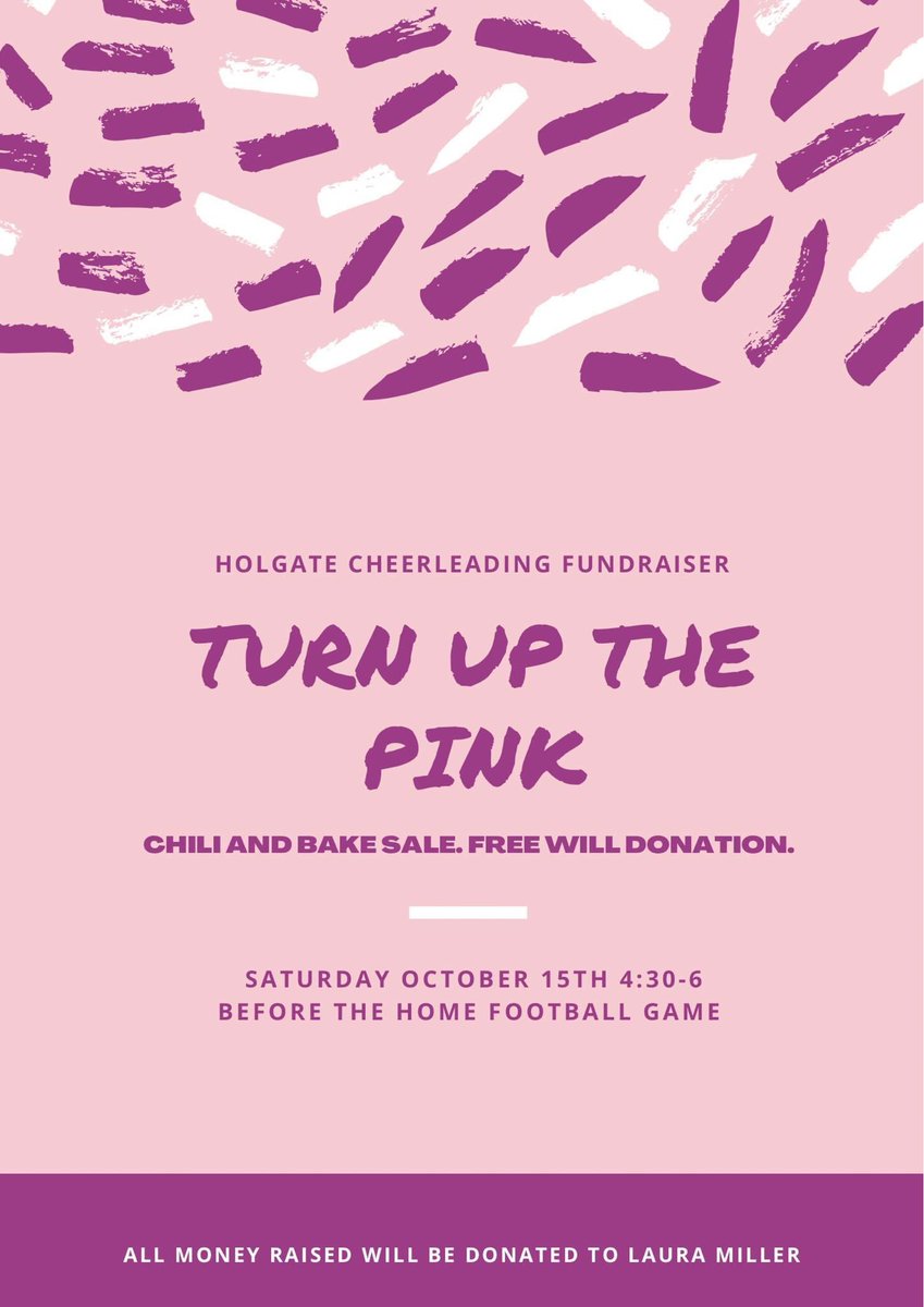 holgatecheer1's tweet photo. Come out next Saturday (10/15) to the high school football game for a free will donation chili and bake sale in support of Laura Miller. All money raised will be donated to Laura! Hope to see you there! Go Tigers 🐯
 @HolgateSchools @FootballHolgate @HolgateAthleti1 https://t.co/4RFPXLVJgo