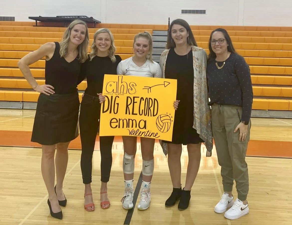 AHSArrowsVB's tweet image. Emma Valentine broke the single season dig record, surpassing the previous ten year record of 446. Great work, Emma!!