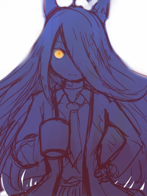 過去絵漁ってたら途中まで描いて没になっちゃったカフェさんを見つけた落書きでよくこういうの描いては一人で没にしてます 