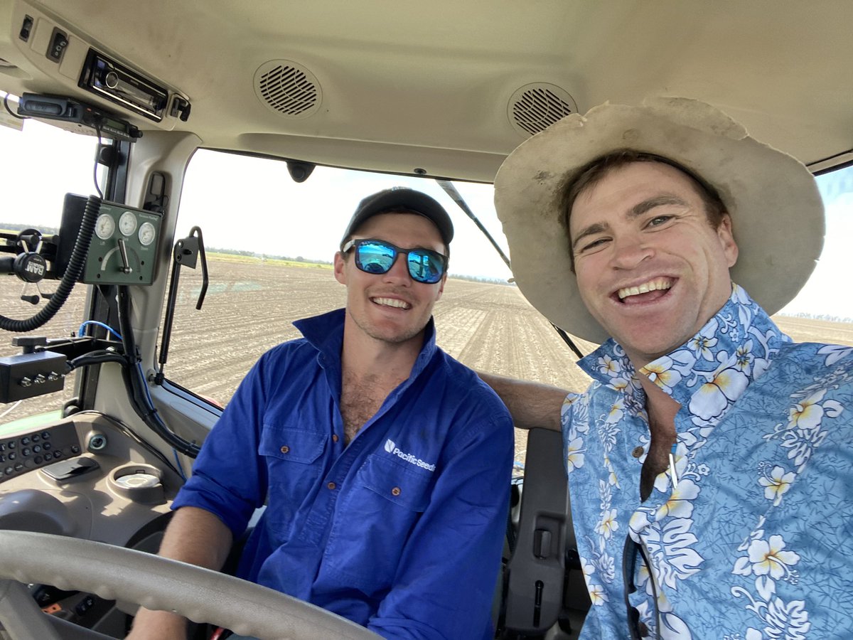 Guso didn’t get the memo about funky shirt Friday. Anyway our first sorghum trial is getting planted. Happy Friday all.