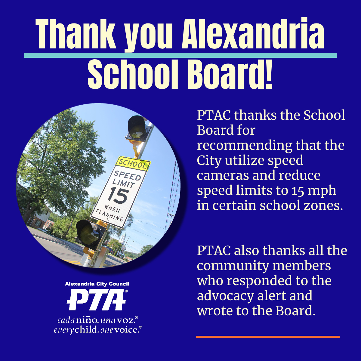 AlexVAPTAC's tweet image. 🔷PTAC Advocacy Action Success!🔷

Thank you School Board members for passing the speed reduction resolution!  

Thank you also to all who reached out as a result of our Advocacy Action alert.

We hope to see the City take action on this recommendation as soon as possible.