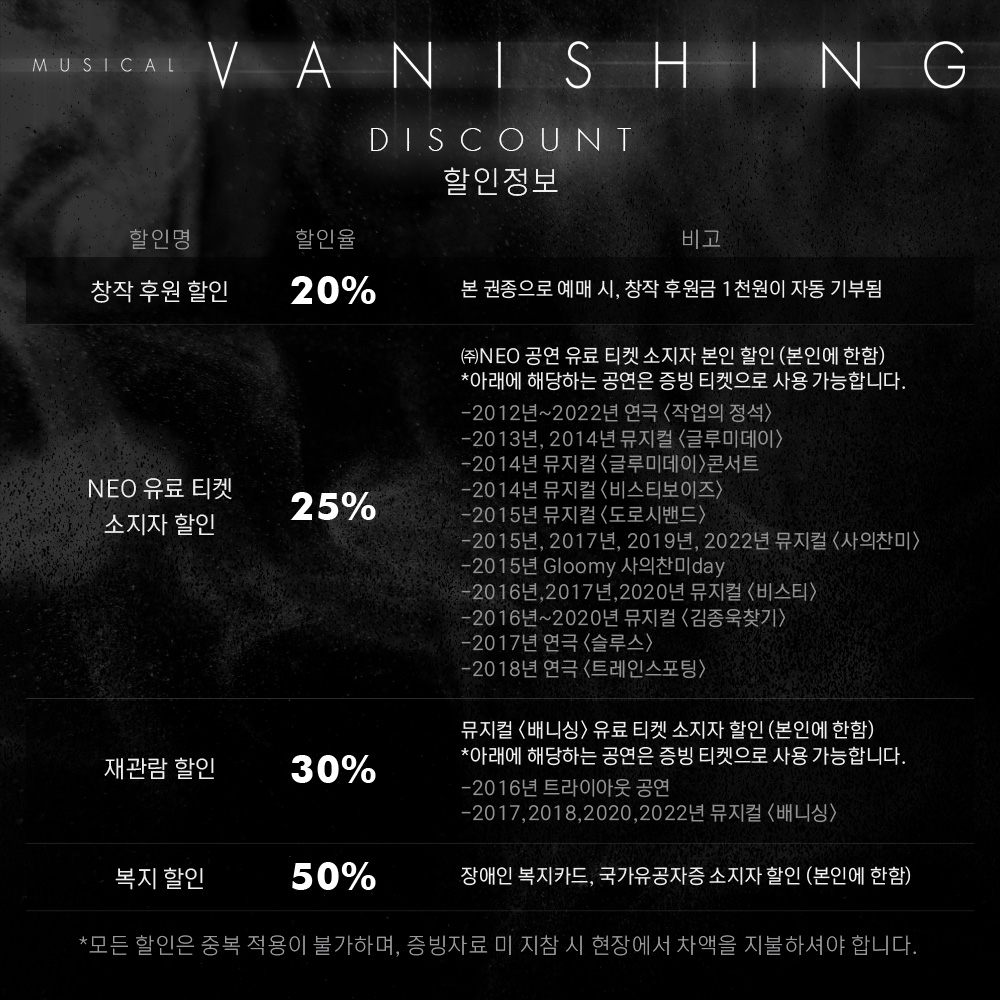 vanishing_neo's tweet photo. [뮤지컬 #배니싱]

🩸마지막 티켓 오픈 안내

✔티켓 오픈일: 10/13(목) 오후 2시
✔오픈 기간: 11/8(화)-11/13(일) 공연
✔예매처: 인터파크, 티켓링크

❗마지막 티켓 오픈시 무통장 입금 결제가 불가합니다.
-
2022.08.30-11.13
아트원씨어터 1관 https://t.co/fVTArul7iV