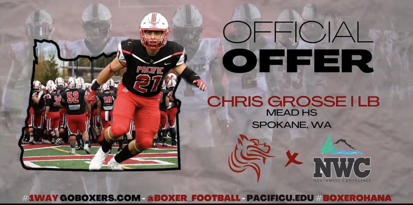 Extremely excited to announce I have received my first offer to play college football at Pacific University. Thank you <a href="/CoachIosefa/">jordan iosefa</a> for this opportunity!
<a href="/CoachStamps49/">Keith Stamps</a> @RecruitRadarPNW <a href="/CascadiaPreps/">Cascadia Preps</a> <a href="/INW_FOOTBALL/">Inland Northwest Football</a> <a href="/Micah_Chen/">Micah Chen</a> <a href="/BrandonHuffman/">Brandon Huffman</a> <a href="/RylandSpencer/">Ryland Spencer™</a>